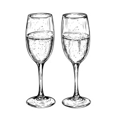 Modern illustration often features the champagne glass as an iconic symbol, commonly used in web and mobile designs