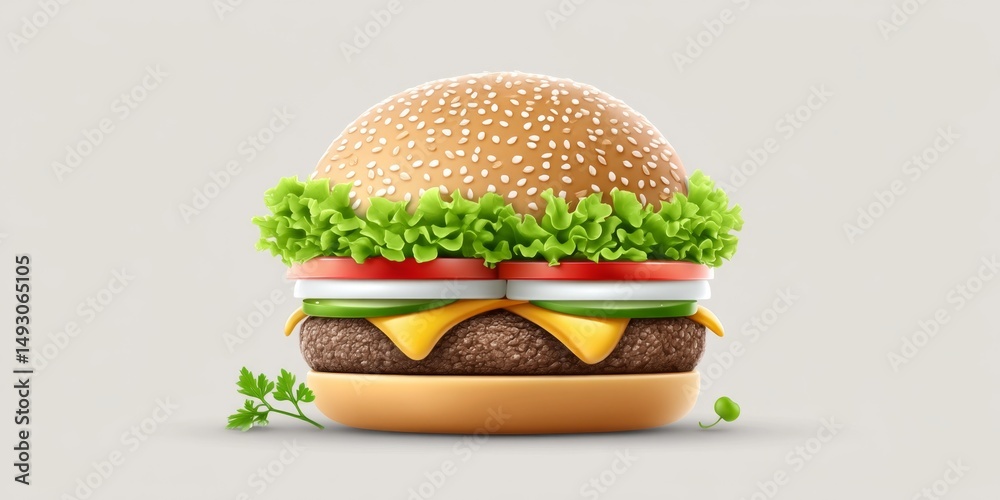 Poster a minimalist illustration of a cheeseburger icon with simple layers on white background