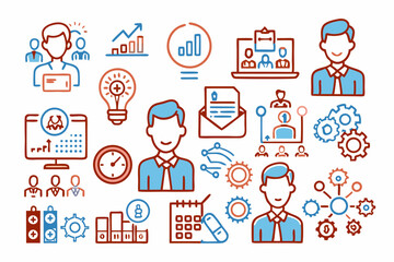 This vector set features diverse business people icons, including avatars, team illustrations, and user silhouettes