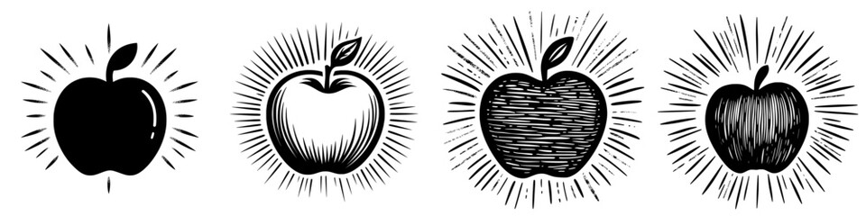 Modern illustration featuring a hand drawn icon of a textured apple
