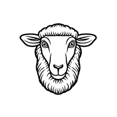 A linear pictogram illustrating a sheep head line icon in modern outline sign style is isolated on white, making it a suitable symbol or logo