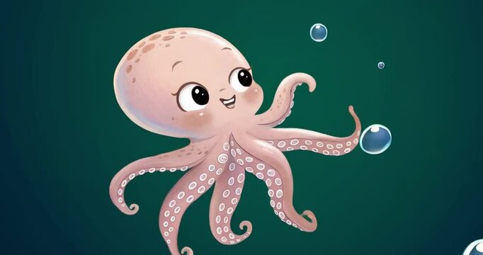  little squid animation in the dark sea