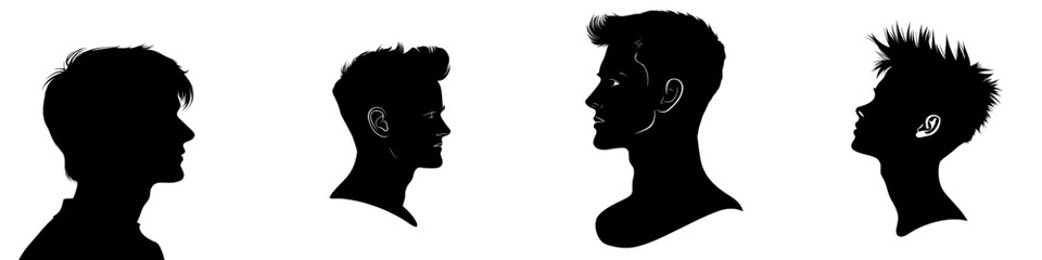 Modern illustration of a man's avatar profile, featuring a male face silhouette or icon isolated on a white background