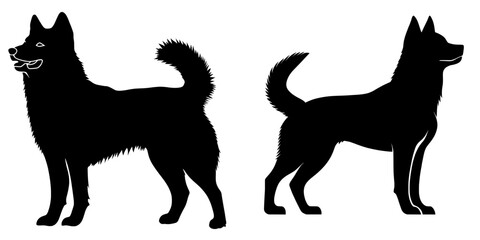 The 2018 Chinese New Year is symbolized by the dog, also known as Zodiac Dog, depicted as a modern black dog silhouette on a white background with its tail raised and muzzle pointing upwards