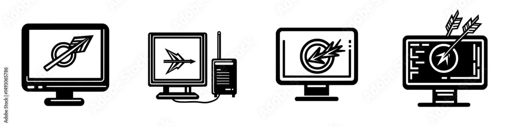 Poster a simple digital icon featuring a desktop computer and a mouse arrow