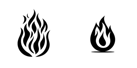 A modern illustration features a black fire flame icon isolated against a white background, showcasing its silhouette in a simple symbolic design