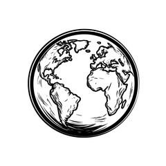 A round earth is shown as a modern globe icon, with a flat illustration style, used to represent a business concept through a simple pictogram on a transparent background, symbolizing a world map © Andrei