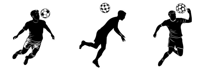 Black illustration of a soccer player hitting the ball with a head silhouette headbutt icon