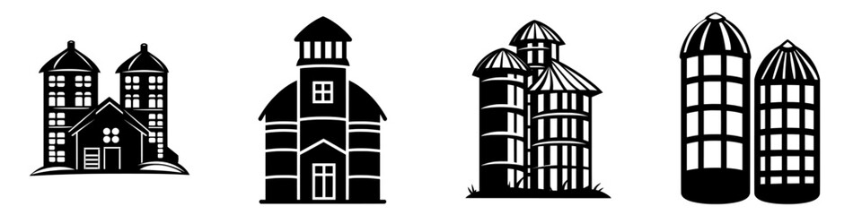 Modern flat icon of a prairie barn house including grain storage silo for farm-related apps and websites