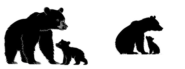The illustration features a black silhouette of a bear family in a modern style