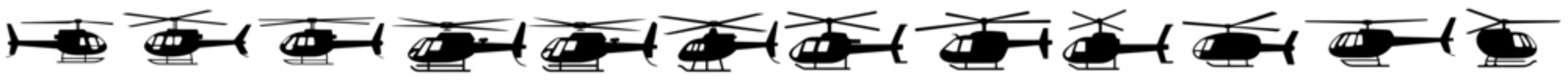A simple black helicopter silhouette is depicted as an isolated copter icon on a modern illustration with a white background