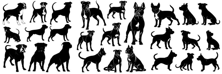A Staffordshire Terrier is depicted in a modern silhouette against a white background in this stock illustration