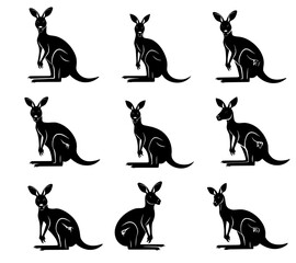 The illustration of a kangaroo in modern silhouette, isolated on white, embodies the Australian animal portrait, a symbol for tourists, a souvenir, highlighting the best jumper in fauna, a key zoo