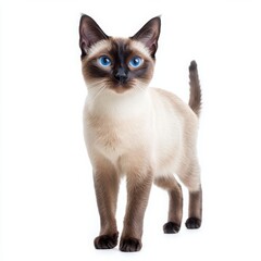 Siamese cat standing looking forward on a white background