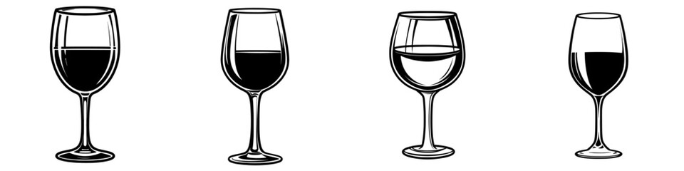 Modern illustration of a wine glass in minimalism design, isolated on a white background, created with a continuous one-line drawing of a beverage element