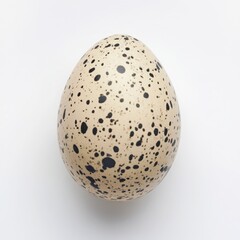 Speckled quail egg close up view on a white background