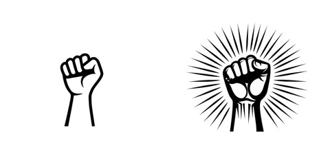 The clenched fist of a male hand serves as a symbol of proletarian protest and a sign of power