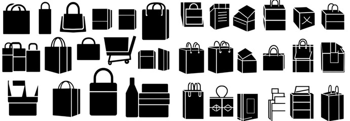 Modern icons of boxes isolated on a white background, used for packaging, are available for web, mobile apps, and UI design