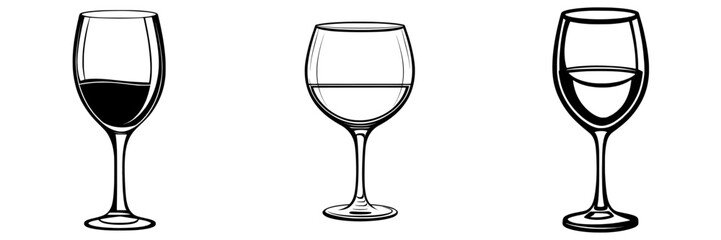 A minimalist illustration featuring a glass of wine rendered in continuous line art drawing style on a white background with modern black lines