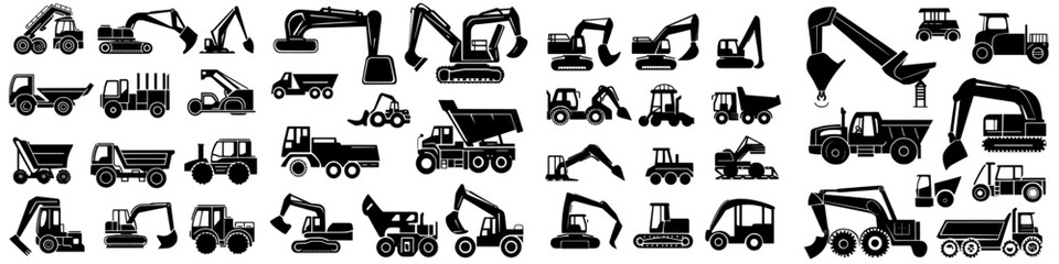 Detailed illustrations of trucks and construction machinery