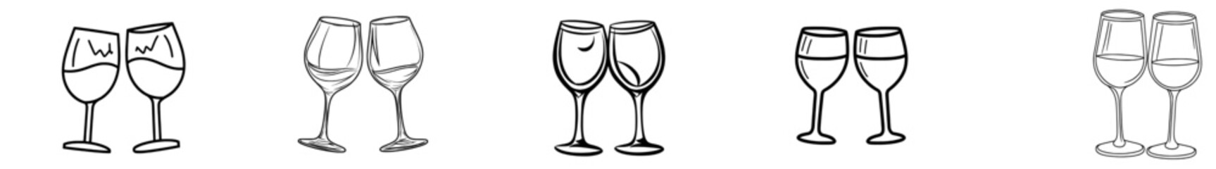 A continuous line drawing of modern champagne glasses is shown in outline contour on a white background