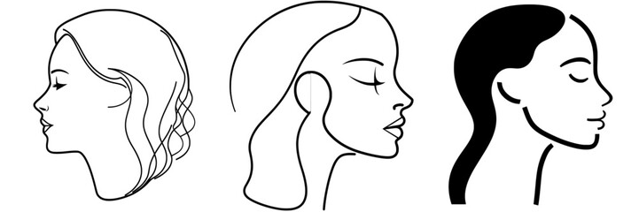 Modern illustration of a young nude woman in side view, created as a one-line drawing on a white isolated background