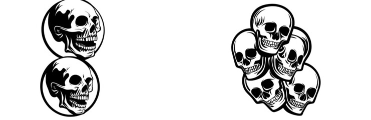 An isolated illustration of a vintage retro human skull and jaw on a white background, ideal for incorporation into logos, badges, or tattoo designs