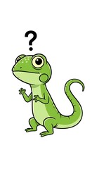 Fototapeta premium Perplexed lizard pondering beneath question mark