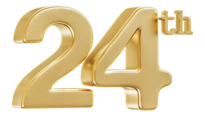 24th Anniversary Golden Number 3D Illustration