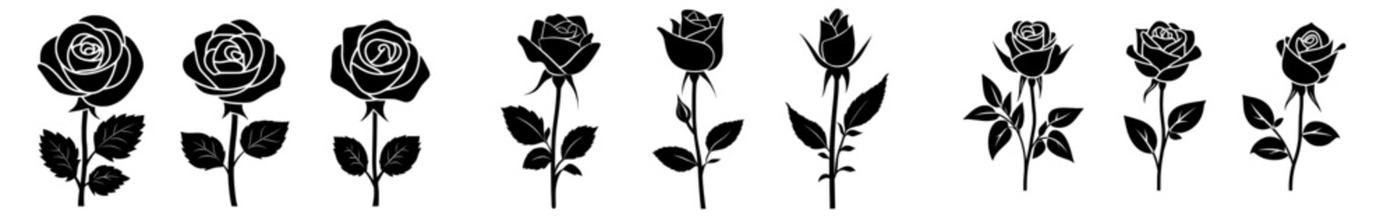 A modern rose is represented by a set of decorative silhouettes of the flower