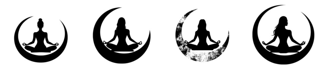 A modern illustration of a sitting Buddha isolated on a white background, featuring a vintage decorative composition with Indian and Buddhist spiritual motifs, suitable for tattoos and yoga