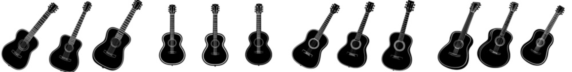 Fototapeta premium Modern acoustic guitar silhouette icon set