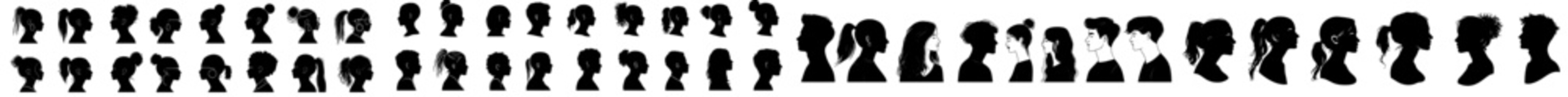 Man and woman head icon silhouette set, featuring male and female avatar profile signs and face silhouettes as modern logos