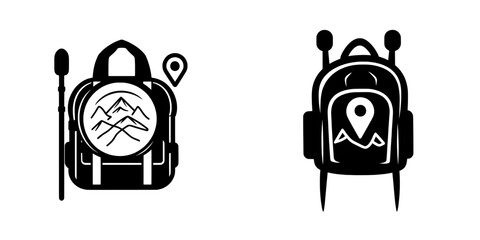 A modern hiking icon is shown walking on a public footpath trail isolated on a white background