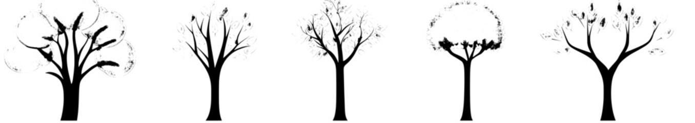 Obraz premium This modern illustration features a collection of icons, including trees and green elements like wood and leaves, in a flat style, used as nature-inspired graphic elements and eco symbols on a white