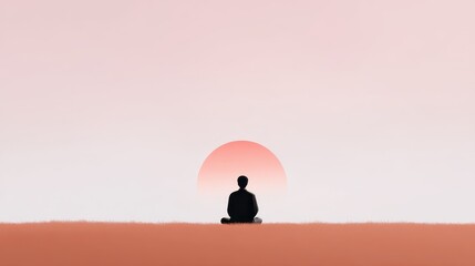 A serene figure sitting peacefully against a pastel sunset, embodying tranquility and mindfulness. This image captures a moment of introspection and connection with nature.