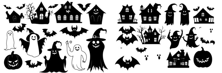 Silhouette elements of scary ghost spirits for modern Halloween card decorations
