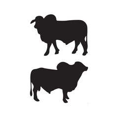 Brahman Bull Silhouette Vector Icon White Background