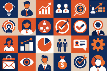 Flat vector icon set for business and web design symbols