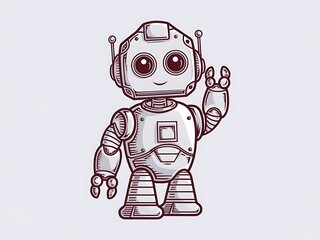 Fototapeta premium Simple Robot with Round Eyes, Sci-Fi Coloring Page for Kids, Cute Mechanical Character in Bold Line Art on a White Background