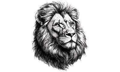 Vintage Lion Engraving with Mane, Monochrome Wild Cat Line Art, Rustic Fauna Drawing, Antique Animal Print, Detailed Nature Illustration, Wildlife Sketch, classic animal etching