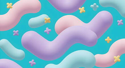 Naklejka premium Abstract Pastel Shapes Background Design Cute 3D Render Illustration Seamless Pattern for Kids Wallpaper