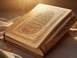 Fototapeta premium Quran Majeed with Gold Embellishments and Candlelight