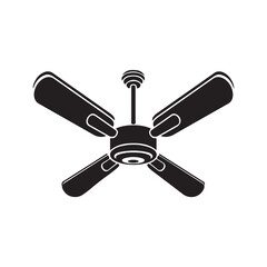Ceiling Fan Silhouette Vector Icon White Background