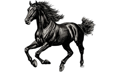 Retro Horse Sketch, Wild Stallion Running, Vintage Line Art, Antique Equine Print, Rustic Farm Animal Illustration, Monochrome Engraving, Western Decor, hand drawn, cowboy art, farmhouse