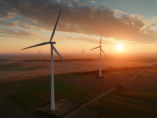 Overhead View of Wind Farm on Sunny Day