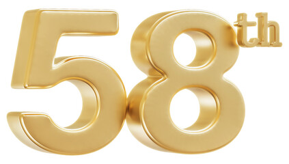 58th Anniversary Golden Number 3D Illustration