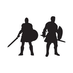Ancient Gladiator Silhouette Icon White Background