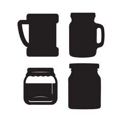Jar Silhouette Vector Icon White Background