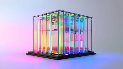Colorful Futuristic Greenhouse with Neon Illumination and Glass Panels